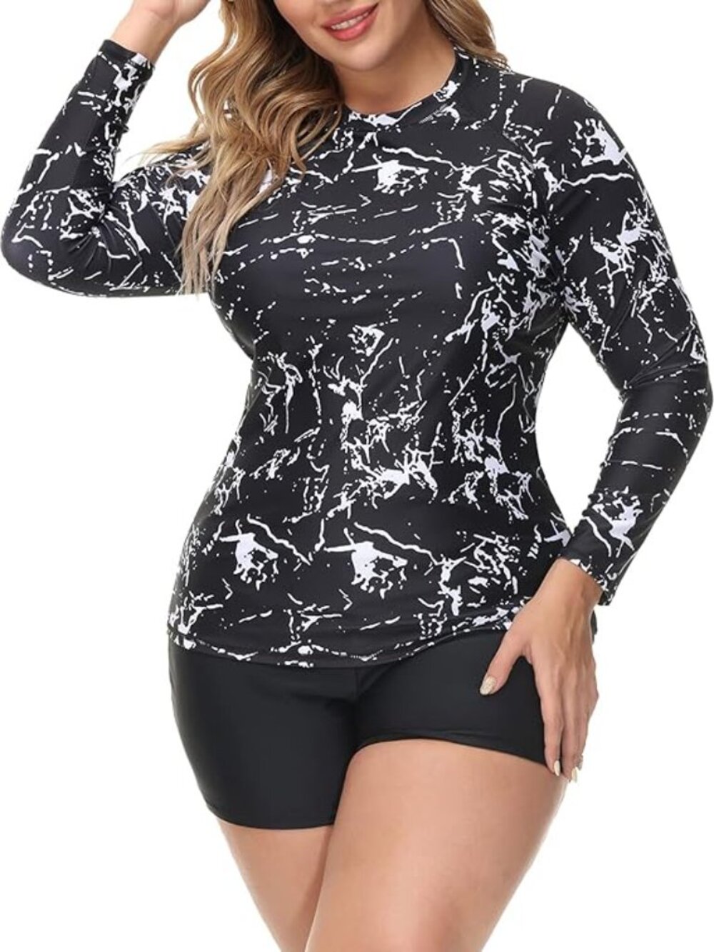Hanna Nikole Womens Plus Size Rash Guard Swim Top Long Sleeve UV Sun Protection